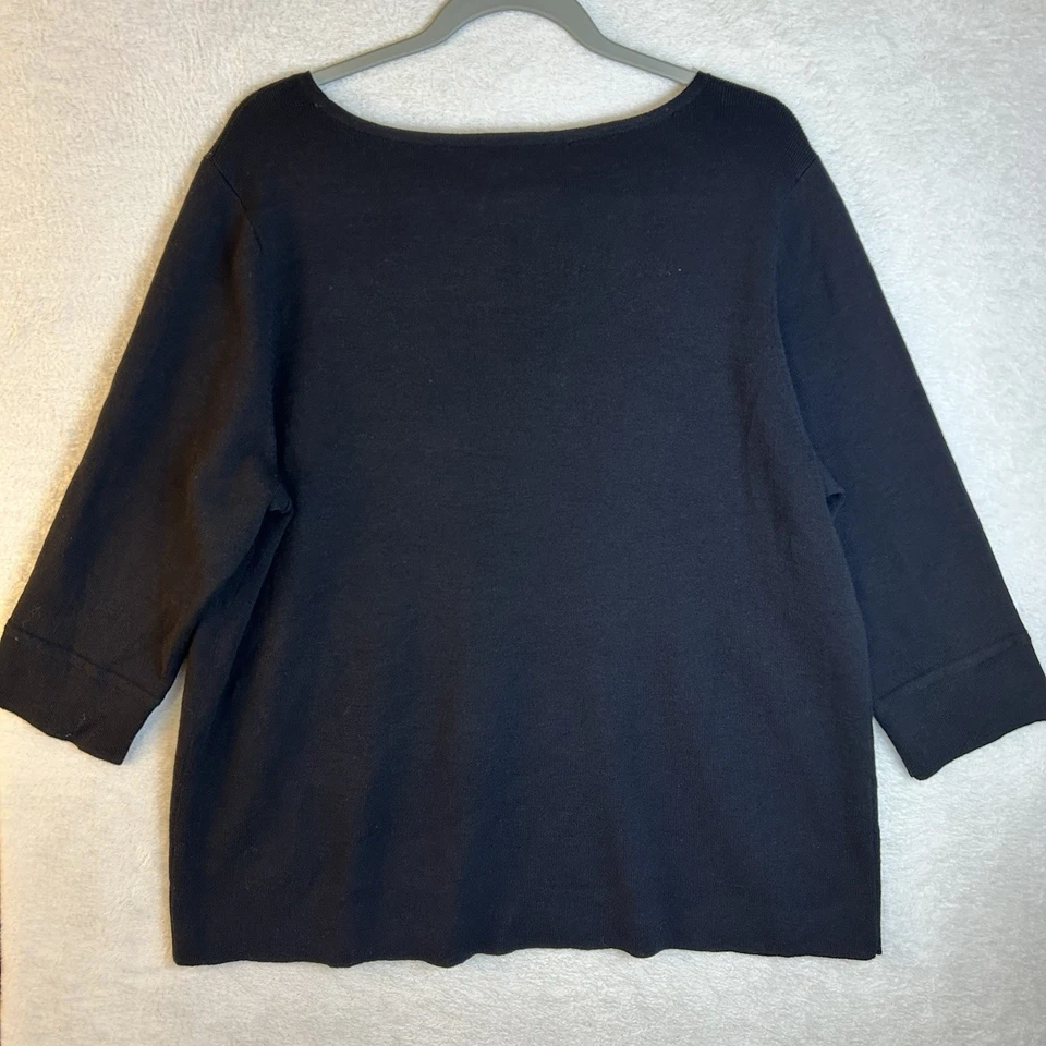 Eileen Fisher 100% Wool Top 3/4 Sleeve Round Neck Black Women Size XL Casual - Image 2 of 4