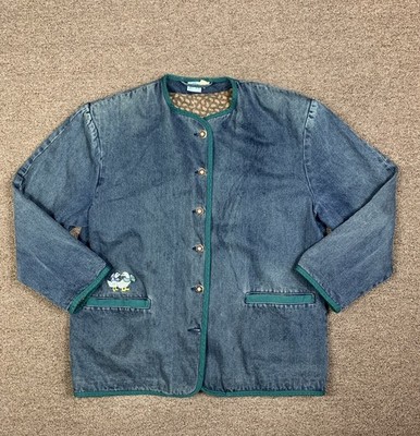 VTG Hammerschmid Denim Duck Jacket Womens L Button Up Lined Cottage Core 90s