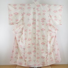 Tsumugi kimono Silk Branch floral pattern Beige 59.8inch Women's