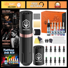 Wireless Tattoo Gun Kit - Lightweight Pen Machine, Dual 1500mAh Batteries, Ink S