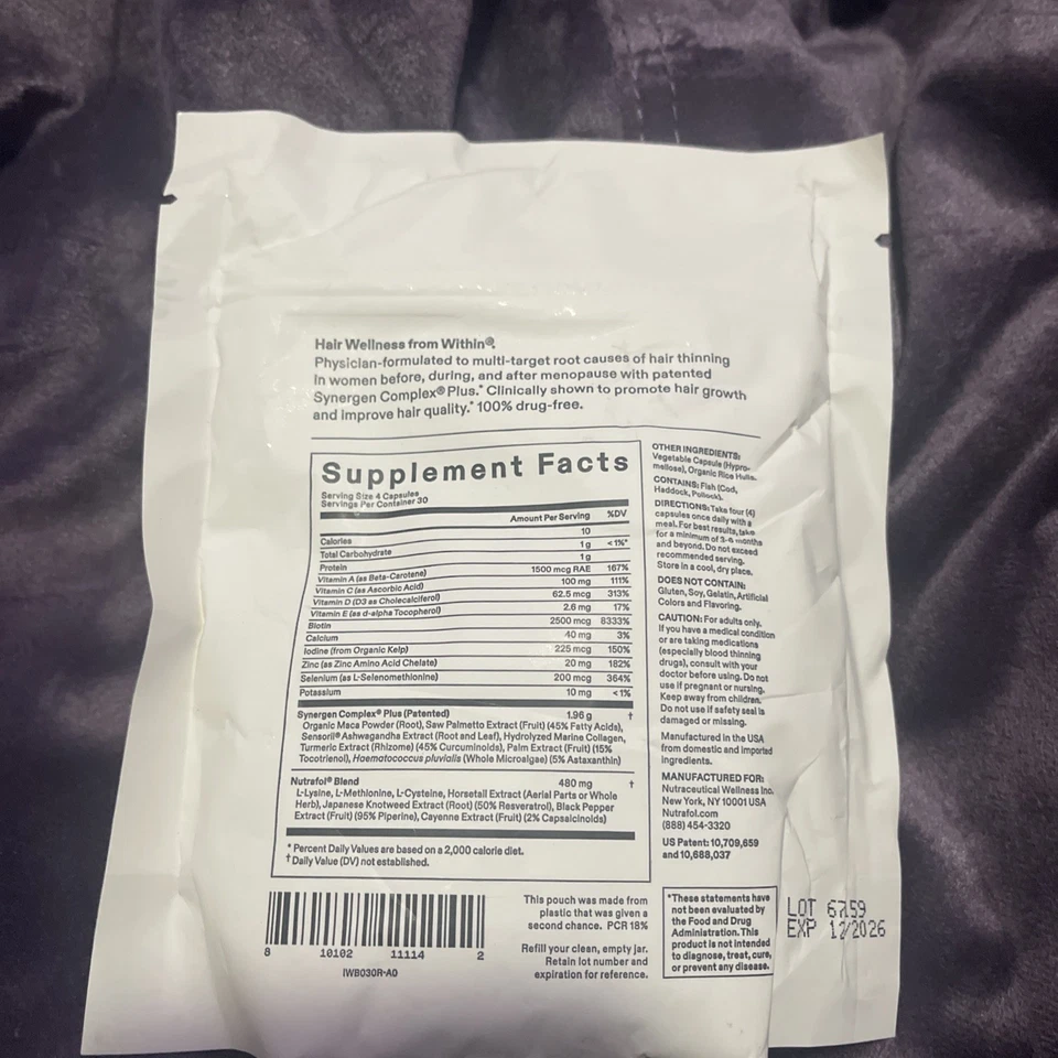 Nutrafol Mujer Equilibrio Crecimiento del Cabello Suplemento Dietético 120 Cápsulas Bolsa de Recarga Foto 2 de 3