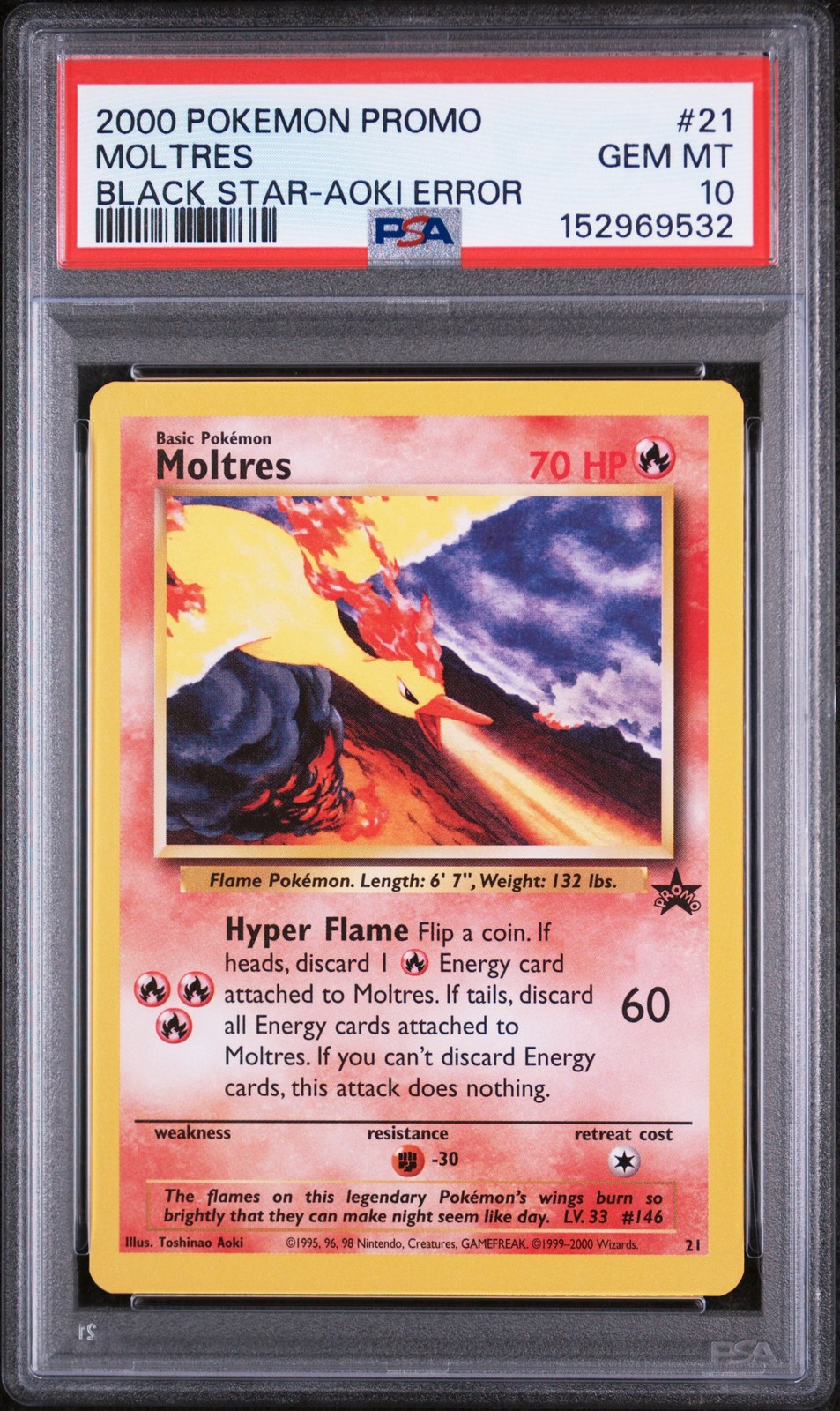 2000 POKEMON PROMO BLACK STAR TOSHINAO AOKI ERR #21 MOLTRES PSA 10