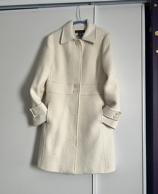New York & Company Ivory Button-Front Collared Lined Mid-Length Coat Size 6