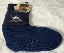 TruFit Sweater Bootie Slipper Socks Navy Blue Gripper Bottom One Size Princess