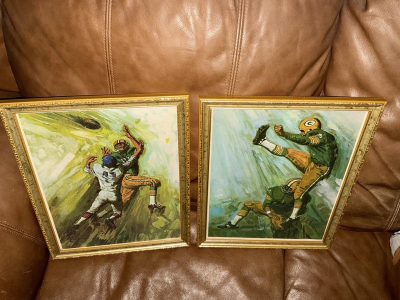 Vintage Mobil Oil Green Bay Packers in Action prints Framed original