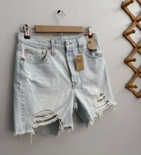 NEW Levi  s 501 High Rise Button Fly Shorts Size 29 Distressed Raw Hem Light Wash
