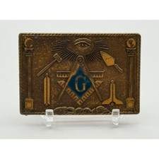 Harry Klitzner Co 1978 Solid Bronze Belt Buckle Masonic Square and Compass USA