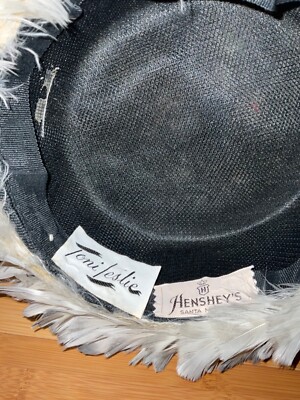 Toni Leslie Vintage gray feather covered hat turned up brim 