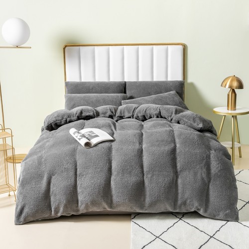 Set copripiumone biancheria da letto in pile orsacchiotto caldo, federe, lenzuolo aderente comfort accogliente - Foto 31 di 54