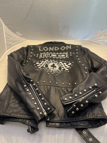 British Style Classic Rocker Ace Cafe Studded Leather Motorcycle Jacket - Picture 7 of 11