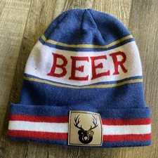 Retro Striped Cirque Mountain Apparel “BEER” Bear W/horns Hat Beanie Ski Skiing