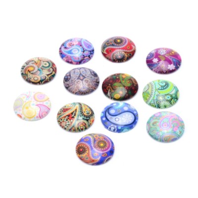 Glas Cabochon Rund Gemischtes Muster 3D Funkeln 12 mm Flatback Paisley Oriental 20