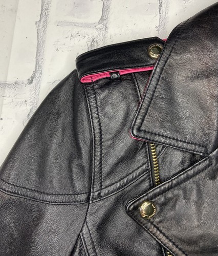 Juicy Couture Women's Black/Hot Pink 100% Lamb Leather Moto Jacket; S - Bild 9 von 12