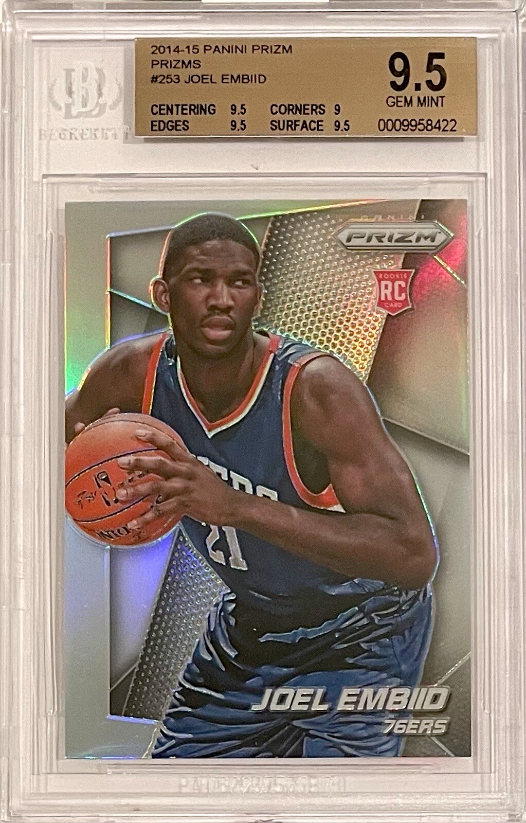 2014 Panini Prizm #253 Joel Embiid Silver Prizm Rookie BGS 9.5 Gem Mint Low Pop