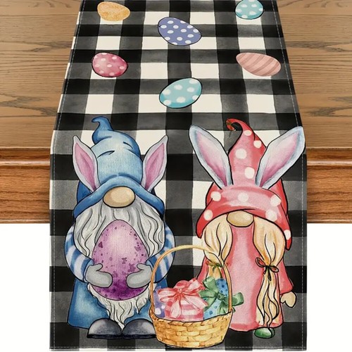 Easter Table Flag Easter Bunny Egg Table Runner Holiday Printed Linen Tablecloth - Picture 12 of 17
