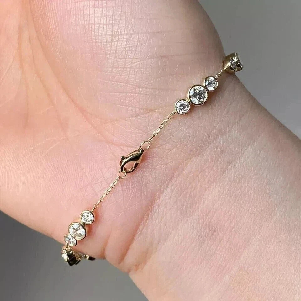 Lab Created Diamond 5Ct Round Cut Yellow Chain Bracelet 14K Yellow Gold Plated - Image 3 of 4