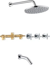 3 Handle Tub Shower Faucet Set 10" Rainfall Shower Head w/Tub & Shower Trim Roug