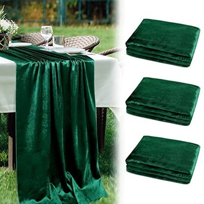 3 Pack Velvet Table Runner 28 x 118 inch Emerald Green Table Runner Cotton Ta...
