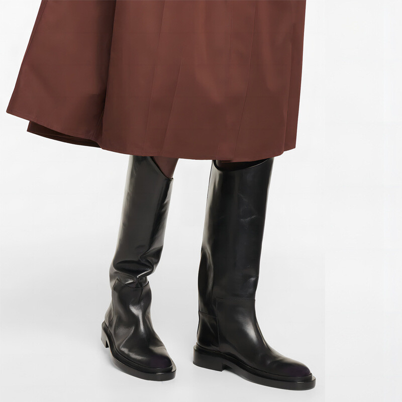 【NONCODE】Refit belt leather long boots Occident Runway Womens Knee High Boots Riding Knight Leather