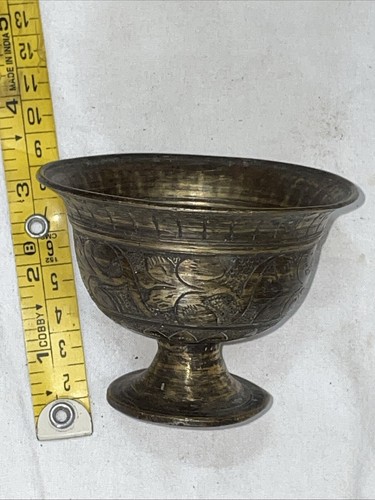 Antique Collectible Brass Hand Engraved Beautiful Whisky Drink Glass Pot India - Picture 5 of 6
