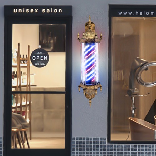Vintage Barber Pole Light Barbershop Rotating Light Fixture Barbershop Open Sign