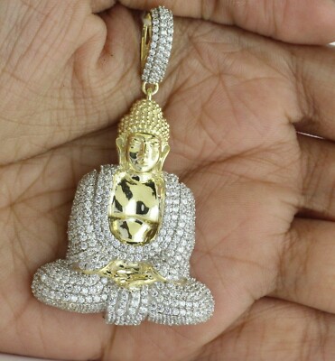 Solid 10K Yellow Gold 3.42 Ct Natural Diamond Meditation Buddha Charm Pendant