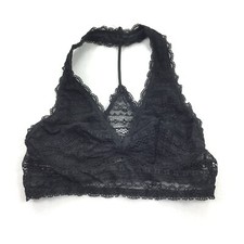 Victoria  s Secret Lace Halter Bralette Bra Size Small Womens Solid Black Unlined