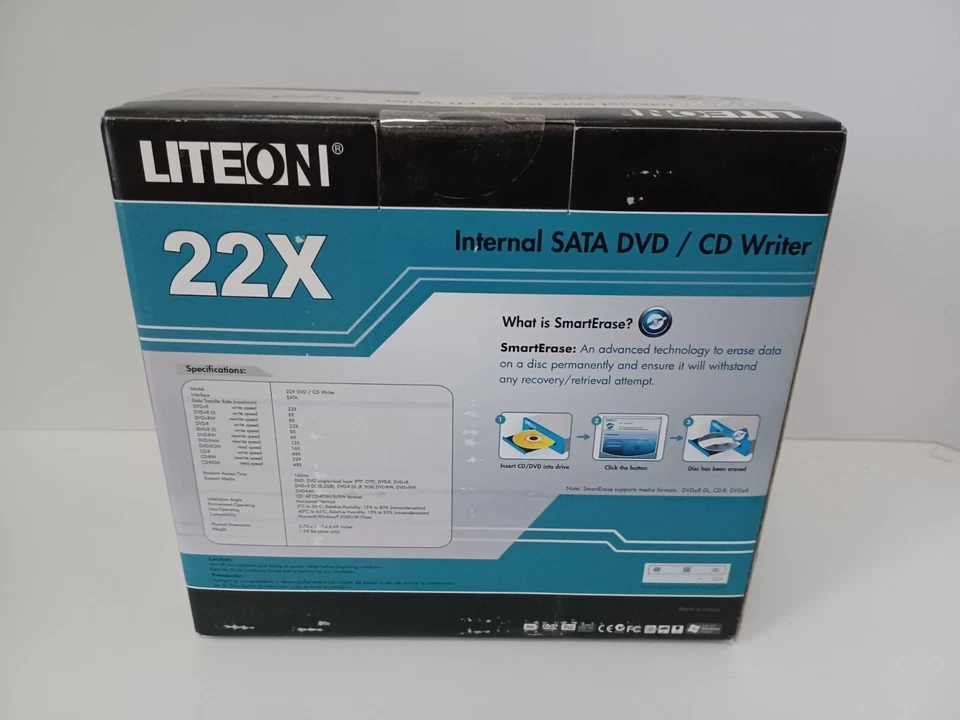 LiteOn 22X Internal DVD CD Writer Drive Smart Erase NOS - Image 3 of 4