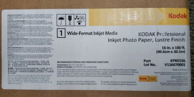 Kodak KPRO16L Professional Inkjet Photo Paper Roll, Lustre Finish, 16'' x 100'