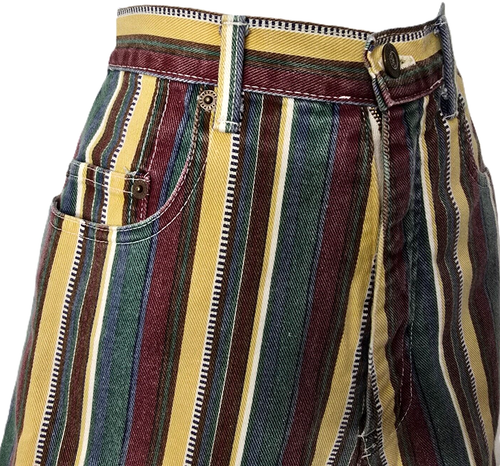 Vintage 90s Express Jean Shorts 11 12 High Rise Multi Stripe Denim Retro USA Y2K - Picture 3 of 8