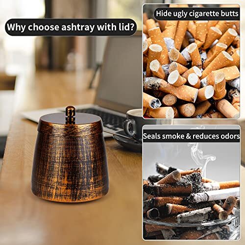 Cenicero grande a prueba de viento de acero inoxidable con tapa para cigarrillos patio exterior - Imagen 4 de 6