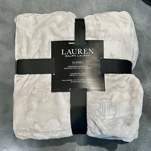 Ralph Lauren Classic Micromink Blanket Full Queen Light Gray Grey 90 x