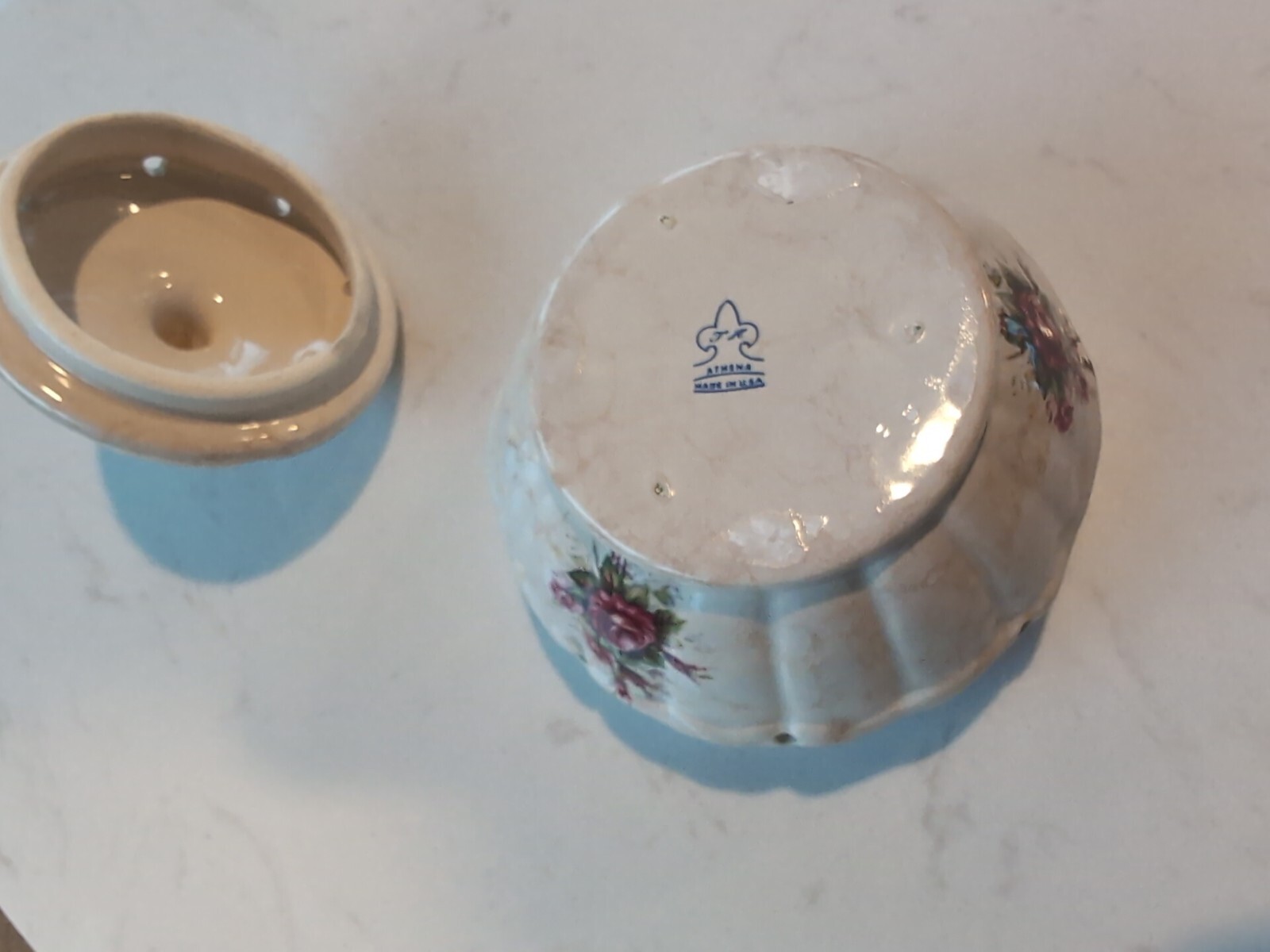 Vintage Athena Potpourri Jar, Vented Lid, Floral Design,  Ivory