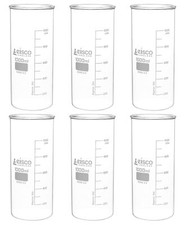 Eisco Labs 1000ml Beakers, Tall Form, No Spout - Borosilicate Glass - 6 Pack