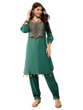 Women's Solid Straight Embroidered Kurta Salwar Set With Tassels