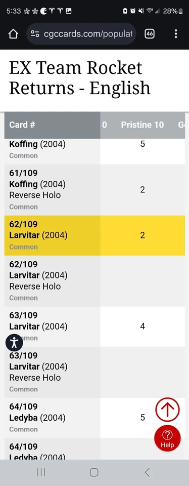 (POP 2) CGC 10 PRISTINE 2004 Pokemon EX Team Rocket Returns Larvitar 62/109  - Image 3 of 3