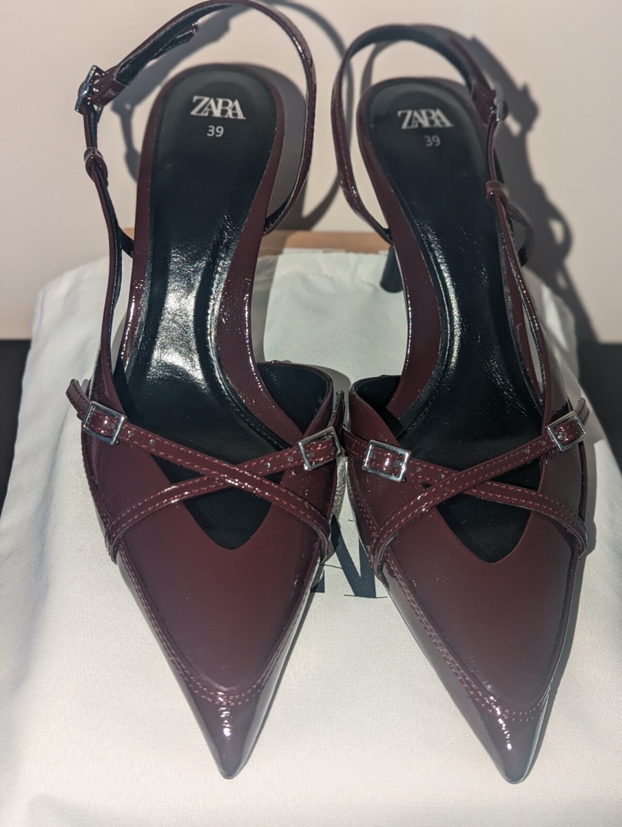 zara burgundy heels with buckles SIZE (EU 39) UK