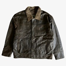 Vintage 90s Burks Bay Guitar Embroidered Brown Leather Jacket, Retro Trucker Y2K