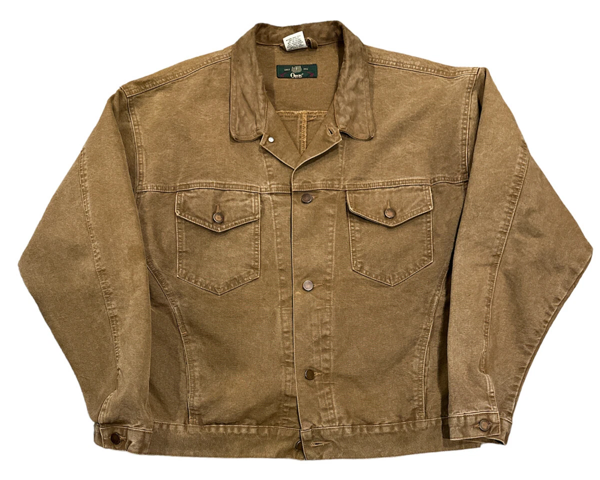 Vintage Orvis Denim Jacket Suede Collar XL in Brown