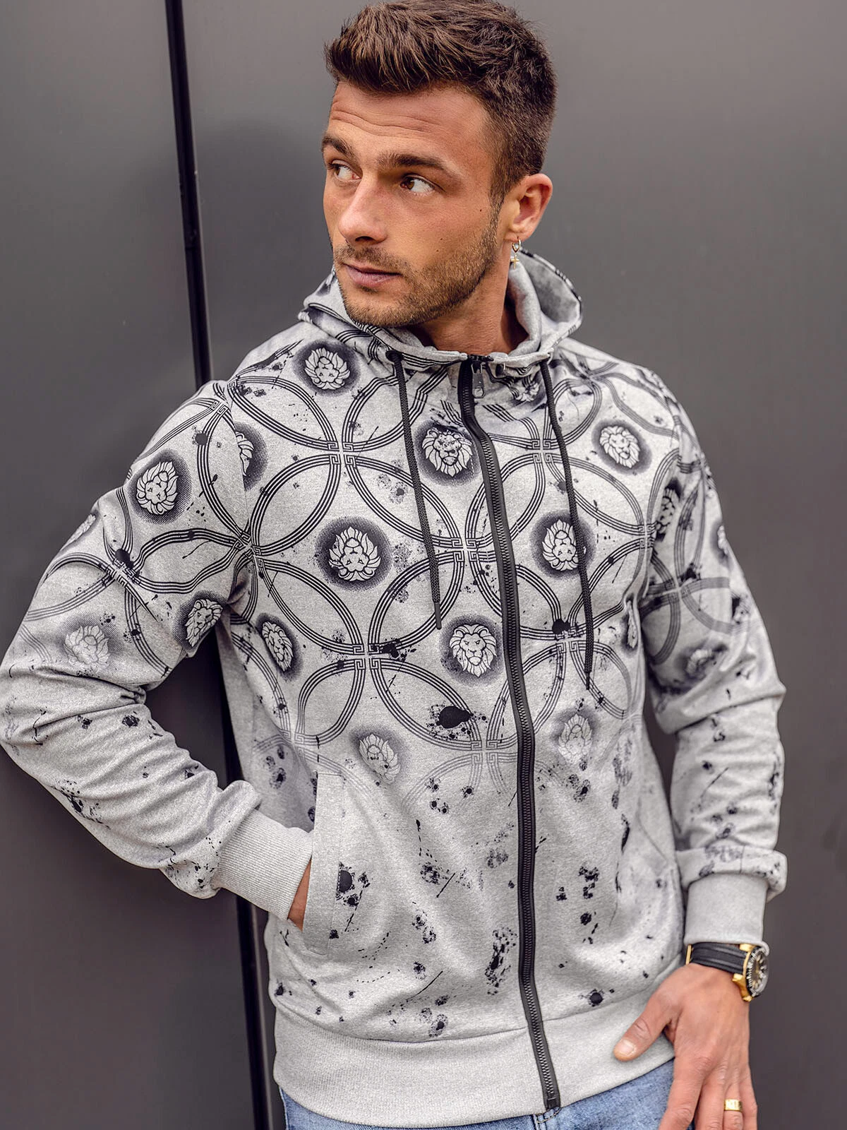 SACAI Kapuzenpullover Sweatjacke Sweatshirt Pullover Hoodie Print Herren BOLF Aufdruck