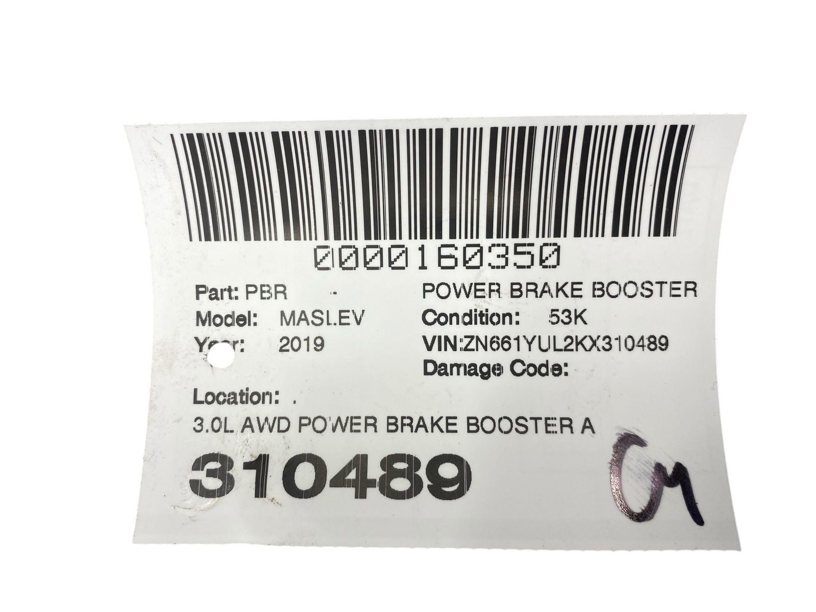 2017 - 2020 MASERATI LEVANTE M161 OEM POWER BRAKE BOOSTER W/ MASTER CYLINDER