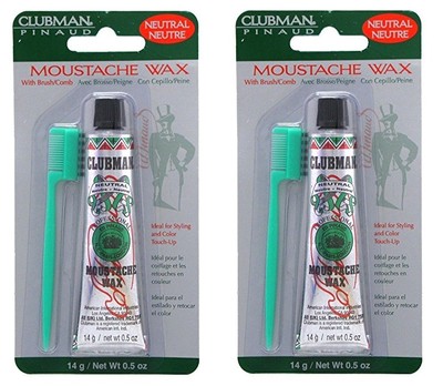 Pack Of 2 Clubman Pinaud Moustache Wax With Free Brush/Comb Neutral, 0.5 Oz