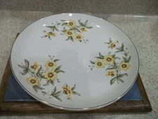  Santa Anita Ware Modern Susie Round Platter 12" White Yellow Flowers Gold Trim