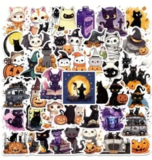 10pcs Adorable Halloween Cat Stickers- Scrapbook, Journal, DIY Crafts & Cards