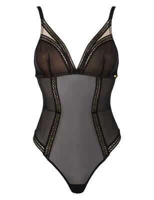 Gossard Sheer Seduction Black Body All In One Sexy Bodysuit UK Size 10 Small