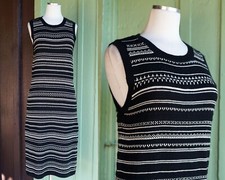 Black White Striped Knit Linen Cotton Ralph Lauren Sweater Dress Medium