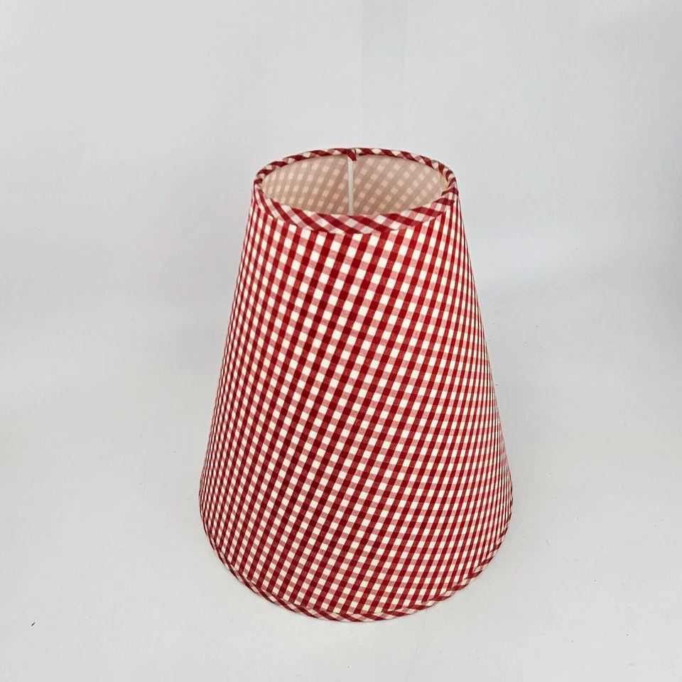 Pantalla de lámpara con forma de cono de tela de colección roja blanca a cuadros 9" Foto 3 de 4