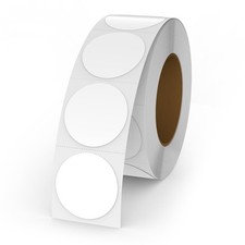 White Circle Thermal Labels Vinyl 1 Inch Self-Adhesive Round Stickers Roll Wa...