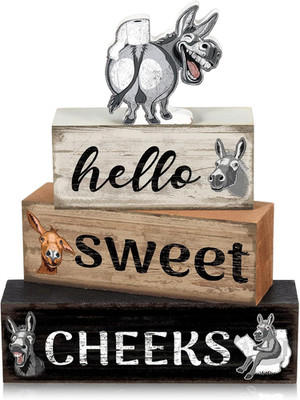 4pcs Farmhouse Wooden Block Decoration for Bathroom Farmhouse Donkey Centerpi...