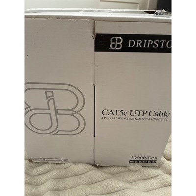 Dripstone CAT5e UTP Cable 1000ft Roll 24AWG Solid CCA Black Ethernet Bulk Wire